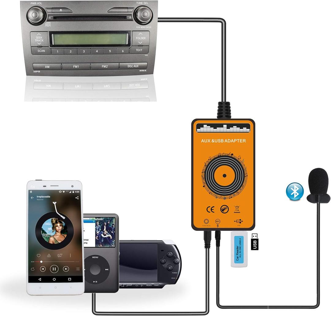 Car Stereo Transmitter Build-in Bluetooth 5.0 with USB & AUX Input Hands-Free Calling Adapter for Toyota Corolla 2005-2011, RAV4 2003-2011, Avensis 2003-2011, Tacoma 2004-2008