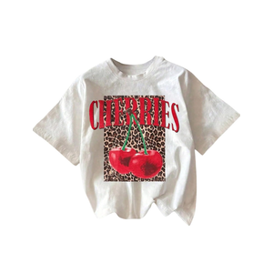 Women's Cherry Bow Graphic Tees Short Sleeve Crew Neck Summer T Shirt Tops for Women Trendy (XXL, White and Red)