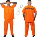 Kelpatol Prisoner Costume Orange Prisoner Jumpsuit Halloween Cosplay Outfit Prison Inmate Unisex with handcuffs (XX-Large)