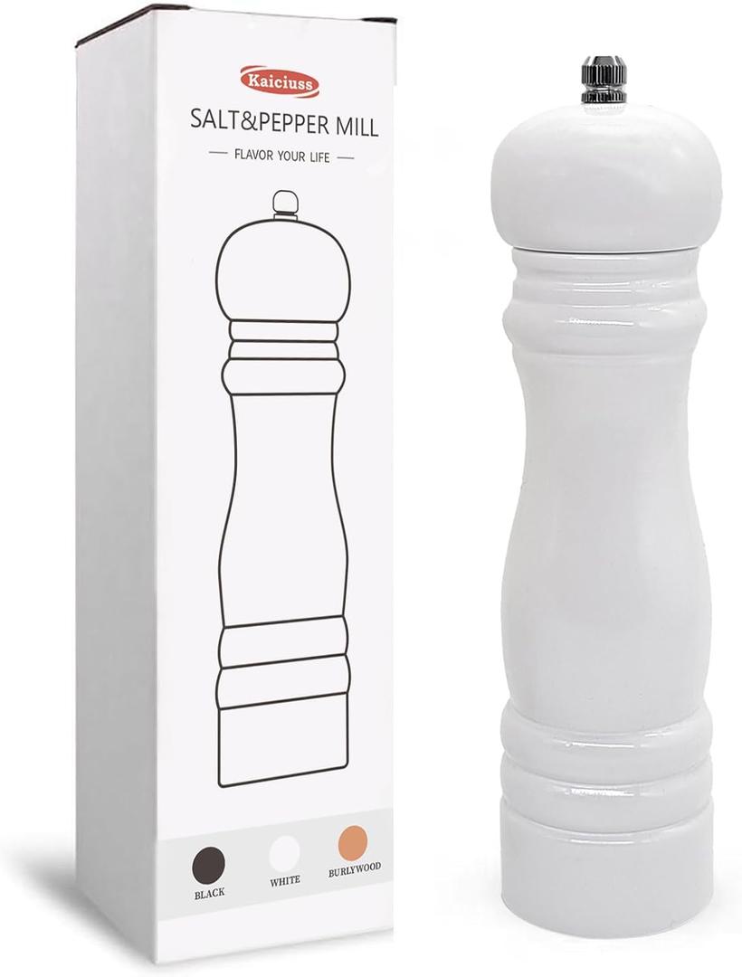 Wooden Pepper Mills Grinders, Manual Salt Pepper Grinder Refillable Wooden Mill, Rubber Wood, White (2"W x 8"H, White Color 1 Pack)