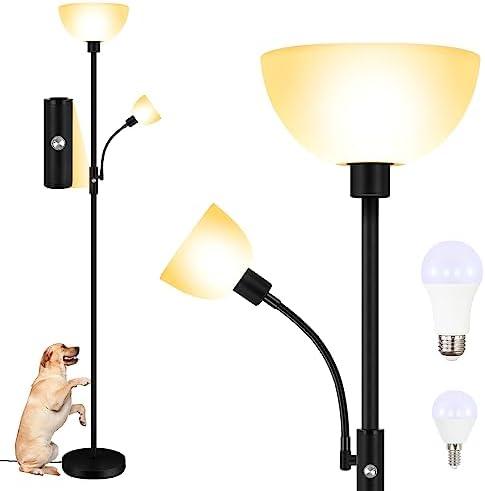 Floor Lamp, Standing Lamp, Torchiere Floor Lamp with Adjustable Reading Lamp, 71" Tall Pole Lamps, 3 Way Switch, Plastic Lampshade, Corner Floor Lamps for Living Room, Bedroom(E26 Base, No Bulb)-Green