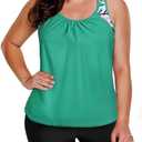 Aleumdr Womens Blouson Striped Printed Push up Strappy T-Back Tankini Top with Shorts Size Xl