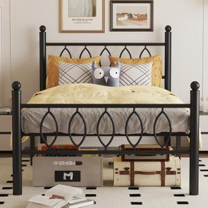Twin Bed Frame with Headboard, 14 Inch Classic Metal Platform Bed Frame, Under Bed Storage, No Box Spring Needed, Easy Assembly, Black