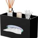 Black Acrylic Tissue Box Cover Rectangular,Acrylic Tissue Dispenser with Storage Tray for Bathroom Kitchen Home Office (Black, 9.85x4.5x6.3)
