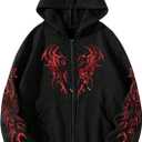 SHENHE Men's Zip Up Graphic Hoodie Long Sleeve Drawstring Thermal Jacket Sweatshirt (Large, Black)