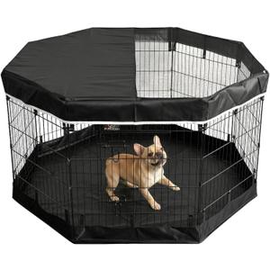 PJYuCien Dog Playpen with Top Cover and Bottom Pad - Metal Foldable Exercise Pen, 8 Panels 30" H x 24" W Indoor Outdoor Pet Fence Puppy Crate Kennel, Black