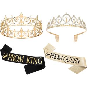 Saintrygo Prom Queen and King Sash Crowns Tiara 2025 Grad Crown Sash Headbands for Adult Halloween Wedding Cosplay(4 Pcs,Graceful Style)