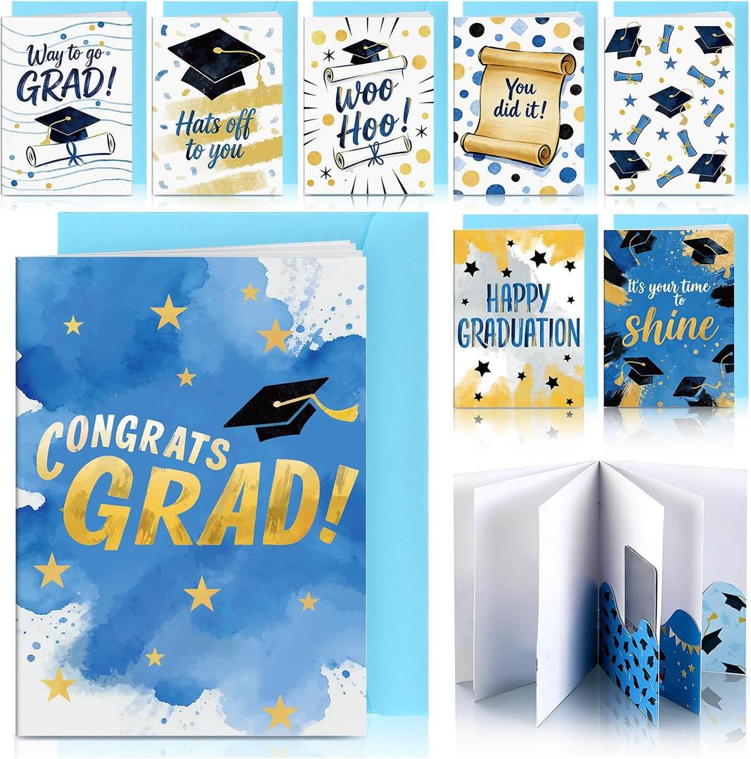 8 Set 2026 Graduation Gift Card Booklet with Envelopes Congratulations Grad Money Holder Assortment Grad Surprise Gift Card Book for Cash Graduate Party Favors Supplies (Graduation)