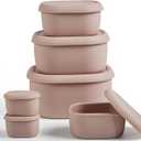 ISSEVE 6Pcs/Set Nesting Silicone Food Storage Containers with Lids, BPA Free Reusable Meal Prep Silicone Containers Lunch Box Bento Box Set (33.8oz, 20oz, 10oz, 6.7oz, 1.3oz) (Pink)