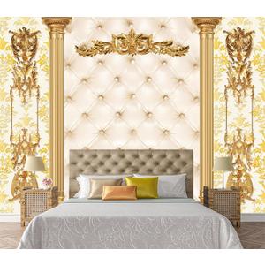 JHGRXFHB-Off-White Diamond Quilted Soft Bag Design, Golden Roman Columns Peel and Stick 160" x 114"