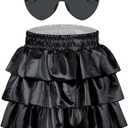 Girls Metallic Skirt, Shiny Girls Dance Skirt Ruffle Skirt Girls Glitter Gymnastics Skirt with Sunglasses (4-5T, Black)