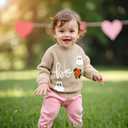 FOMOYUU Baby Girl Boy Knit Sweater Halloween Outfit Embroidery Warm Crewneck Long Sleeve Tops Fall Winter Clothes (3-6 Months, Khaki)