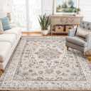 Washable 5x7 Living Room Rugs: Oriental Non-Slip Area Rugs for Bedroom Non Shedding Accent Farmhouse Dining Room Carpet Soft Low Pile Mat for Nursery Room Home Office (5x7 Beige)