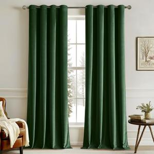 MIULEE Christmas Velvet Curtains Emerald Green Elegant Grommet Curtain Thermal Insulated Soundproof Room Darkening Curtains/Drapes for Classical Living Room Bedroom Decor 52 x 84 Inch Set of 2