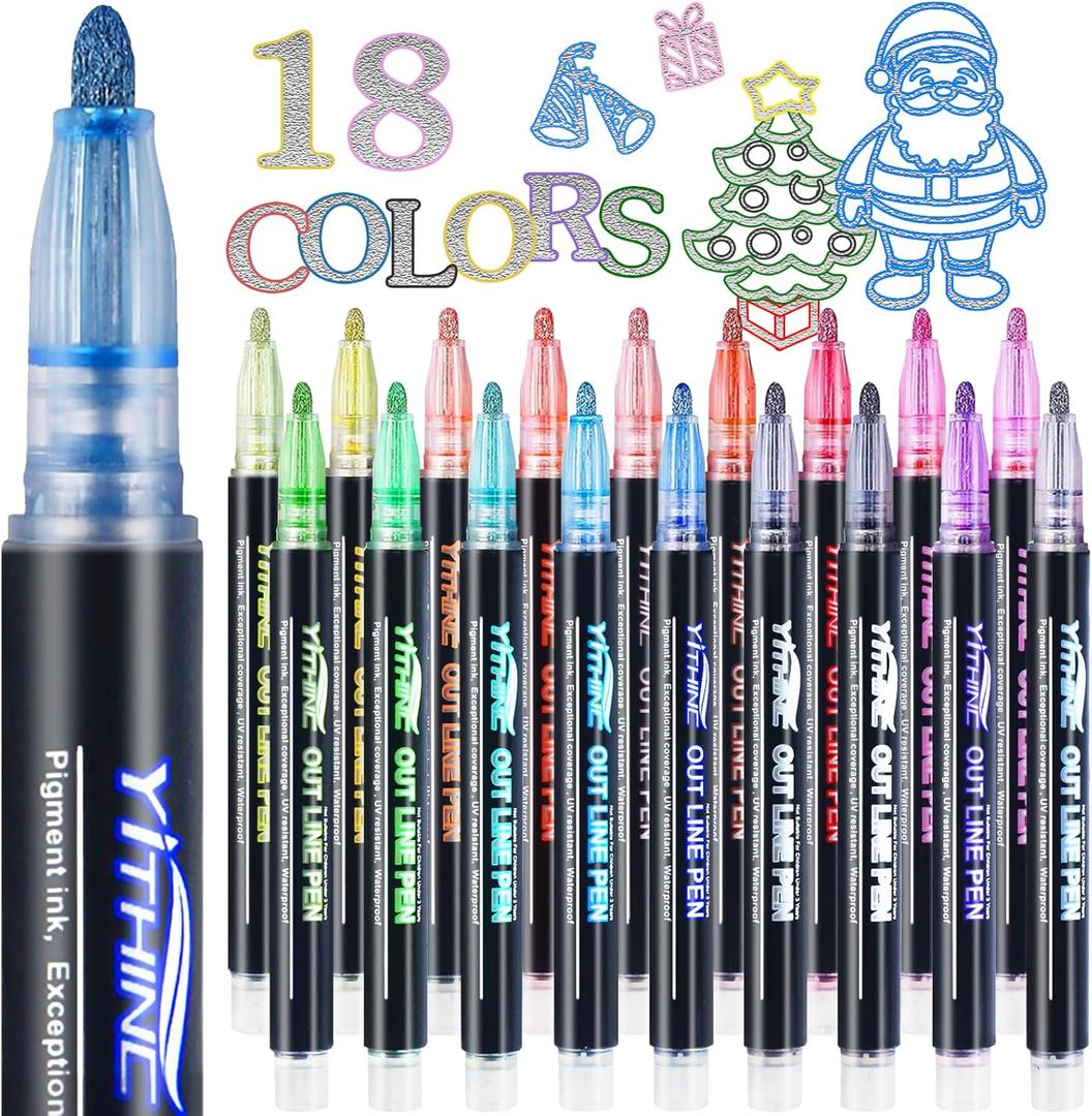 Outline Shimmer Markers, Tween Teen Girl Gifts Trendy Stuff, 18 Glitter Metallic Gel Pens Coloring, Arts and Crafts Drawing Supplies Kits Birthday Gift for Kids Girls Ages 4, 6, 8, 10, 12 Year Old
