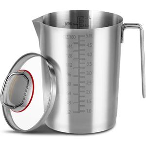 160 OZ Stainless Steel Measuring Cup with Lid and Handle, 5L Metal Measuring Pitcher, Large Mouth Graduated Beakers