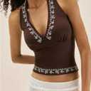 Verdusa Women's Y2k Halter Top Going Out Summer Tops Floral Print Crop Top Boho Backless Shirts (Brown, XS)