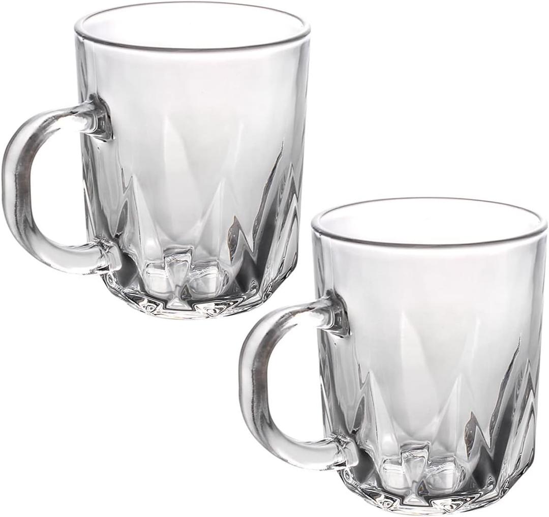 Sizikato 2pcs Clear Glass Drinking Cup with Handle, 8 Oz Teacup Coffee Cup