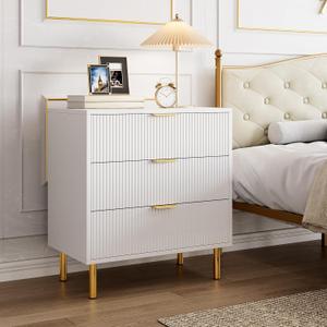 GarveeHome White Dresser, Modern 3 Drawer Dresser for Bedroom with Gold Handle and Large Drawer, Wood Double Chest of Drawers and Storage Organizer for Living Room, Hallway, Entryway