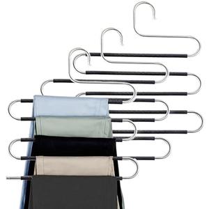 Trouser Rack 4 Pack 5-Tier Closet Organizer and Storage Hanger Wardrobe Steel Hanger Pants Storage Box Jeans, tie Loose Clothes (Black)