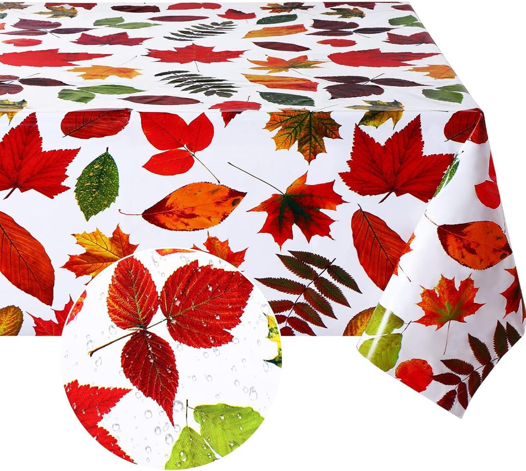 Thanksgiving Fall Tablecloth 3 Pieces Plastic Autumn Leaves Table Cloth Swaying Leaf Rectangle Fall Table Cover Tablecover Harvest for Thanksgiving/Fall/Harvest, 54 x 72 Inch