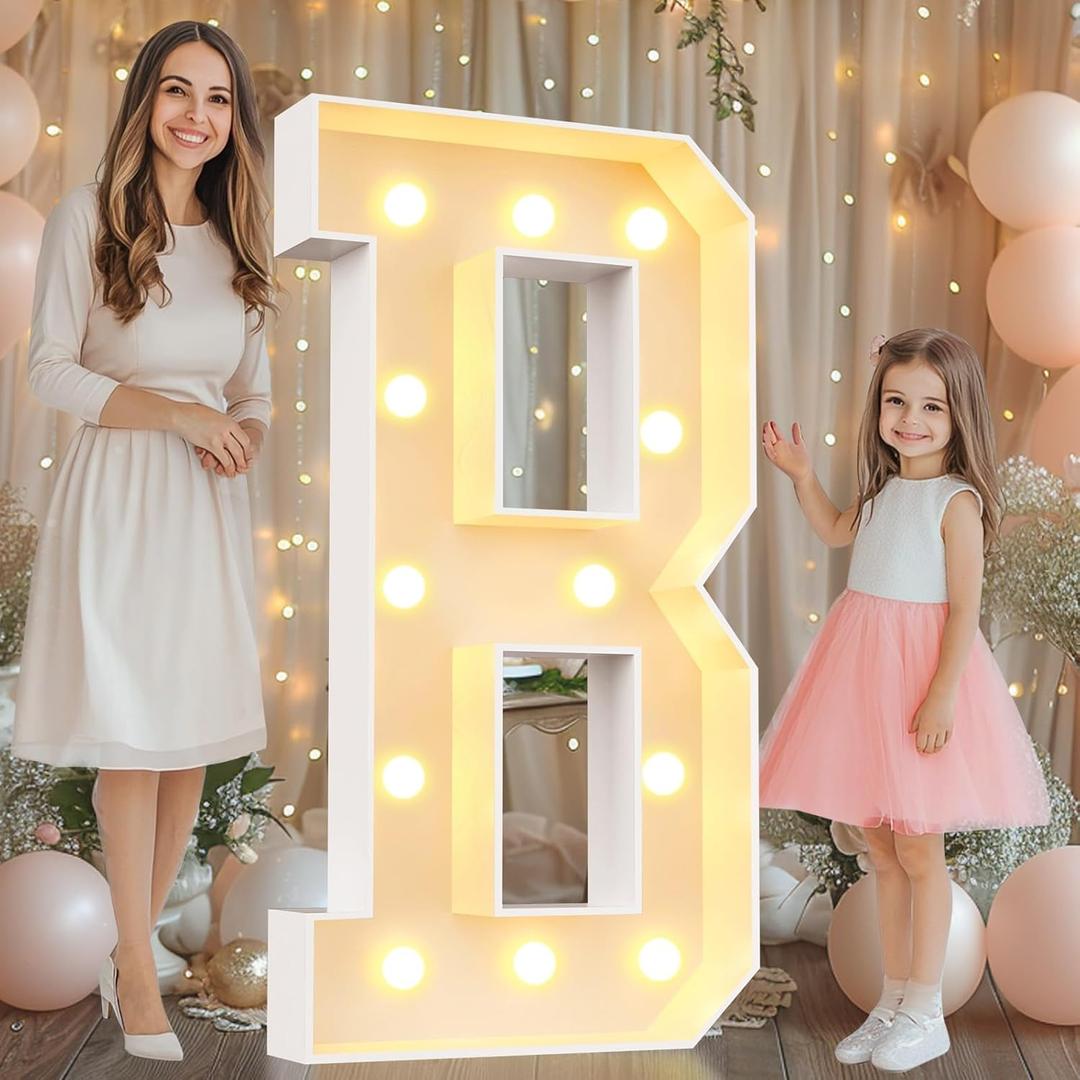 Pooqla 4 FT Marquee Light Up Letters, Marquee Letter Lights 4 Feet Tall, Warm White Giant Letter Sign Big Mosaic Letters for Balloons Birthday Party Anniversary Wedding Decorations, Decor B