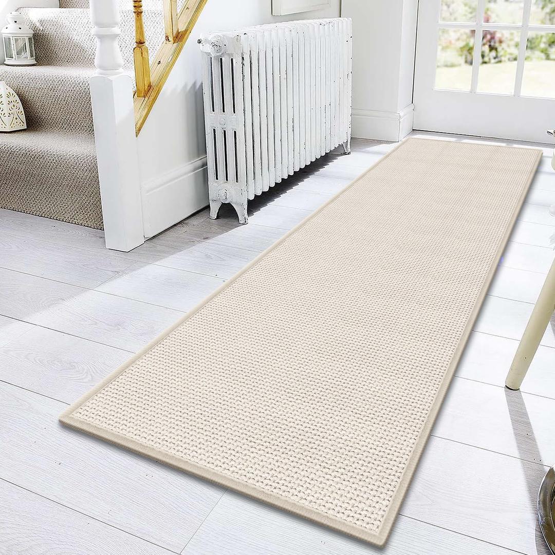 GOYLSER 10 ft Washable Runner Rug Jute Carpet Runner for Hallway, Non Slip Bath Rug Runner Mat, Beige Indoor Runner Rugs for Entryway (2'4" x 10' (Rectangular))
