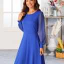Seta T Women's Long Sleeve Dresses Round Neck Elegant Cocktail Party Work Knee Length Dress