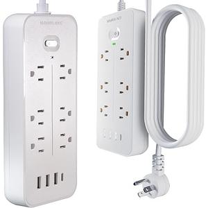 6 Outlet Surge Protector Power Strip with USB Ports Includes USB C,6ft Extension Cord,1700 Joules,Outlet Extender,Versatile,Compact,Ideal for Home Office & Gaming Room,White