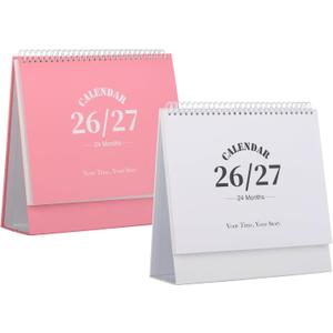 2 x Desk Calendar 2026-2027, 2 Years Calendar Runs from Jan. 2026 until Dec 2027, Table Monthly Planner with Stickers for Home,Office,School Organization(L-Pink+White,9.8" x 9.6")