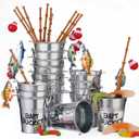 Soulchen 24 Pcs Mini Fishing Birthday Party Decorations Include 12 Fish Cupcake Pole Picks 12 Mini Tackle Bait Bucket 12 Bobber for Gone Fishing Theme Supplies Ocean Party Cake Decor