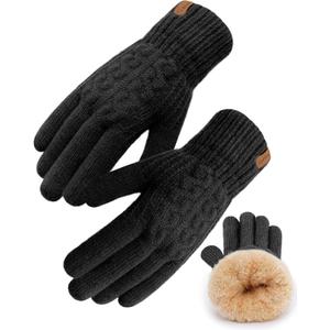 Winter Touch Screen Gloves for Women & Men Warm Thick Fleece Lined Knit Gloves with Elastic Cuff for Cold Weather, One Size