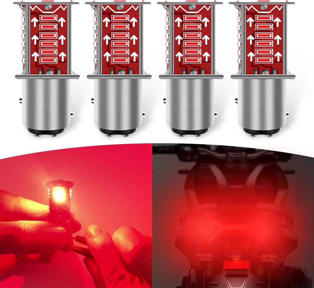 UGSHY 4 PCS Car 1157 LED Brake Light Bulb, Double Contact BAY15D Running Water + Flashing Two Lighting Modes Bulb, 4014-30SMD Plug and Play Light Bulb Replacement, Universal for Cars Trucks (Red)