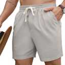 PLEPAN Mens 5 Inch Linen Shorts - Casual Elastic Waist Drawstring Summer Beach Shorts with Pocket (XXL)