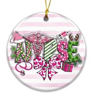 10 x Nurse Ornament 2025  White Elephant Gift for Nurse, Festive Ceramic Ornament with Medical Symbols & Holiday Artwork  Stethoscope, Syringe, Bow & Santa Hat  Gift for Healthcare Workers