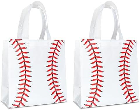 C L cooper life 12pcs Baseball Party Gift Treat Bags with Handles Baseball Theme Non-Woven Grocery Shopping Bags for Sports Birthday Party Baby Shower Supplies