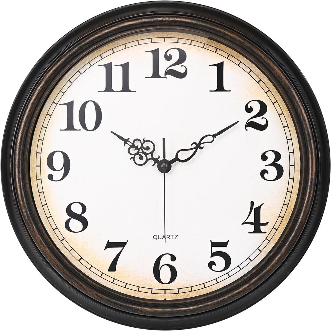 Large Wall Clock 16 Inch Silent Non-Ticking Vintage Wall Clocks Battery Operated for Living Room Office School (Bronze)