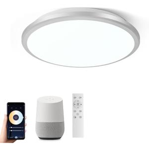 Smart Ceiling Light 24W LED Fixture, Flush Mount Ceiling Light Compatible with Alexa Google Home, Voice/Remote/App Control for Bedroom, Kitchen Island, Living Room