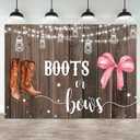 5x3ft Gender Reveal Backdrop Boots or Bows Photography Background Glitter Dot Star Rustic Wood Board Cartoon Baby Shower Banner Decorations Newborn Boy Girl Birthday Party Photo Booth Prop