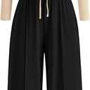 BTFBM Casual 2 Piece Sets For Women Fall Outfits 2025 Ribbed Long Sleeve Crop Top Wide Leg Pants Matching Lounge Set, Small, Beige Black
