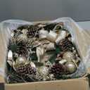 24 inch Champagne Christmas Door Wreath with Bow, Pine Wreaths for Front Door with Golden Ball Leaf Stems Pinecones Berries for Fireplace Xmas Decorations, Wall Window Indoor Outdoor Decor