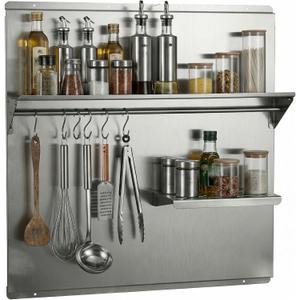MIAOOWITH 29.5×29.5 Inch Stainless Steel Stove Backsplash with Shelf, Rust-Proof Kitchen Wall Protector Stainless Steel - Easy No-Drill Installation