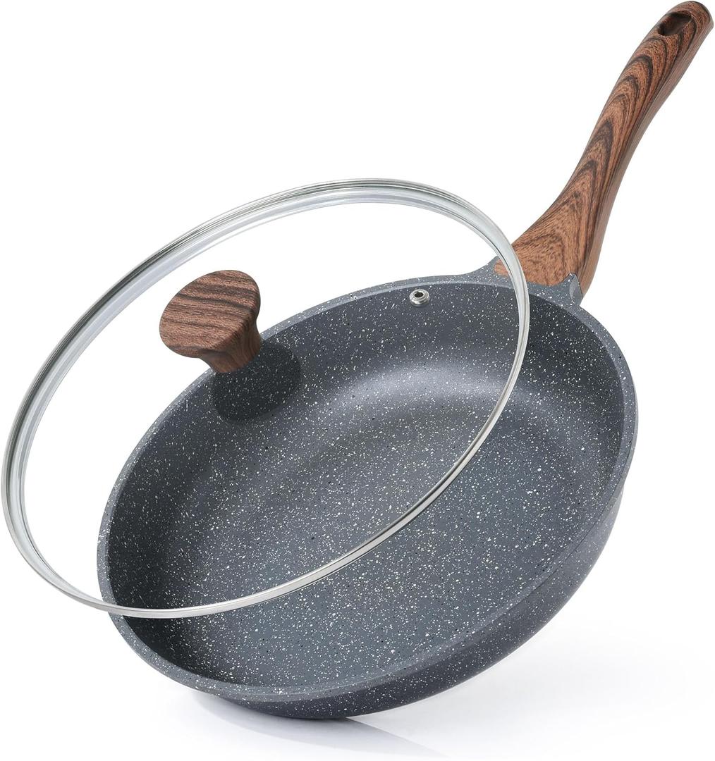 SENSARTE Nonstick Frying Pan Skillet with Lid, Omelet Pan with Cover, Healthy Egg Pan Chef's Pan, Kitchen Cooking Pan, PFOA Free (8inch + Glass Lid) (Gray Granite)