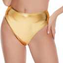Women's Metallic Thong Rave Bottoms High Waisted Cheeky Festival Shorts for Dancing (Medium, Gold)