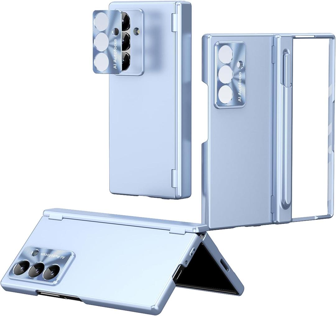Case for Samsung Galaxy Z Fold 7, 4-in-1 Magnetic Hinge Protection Case with Lens Protection, S Pen Holder, and Screen Protector - Compatible with Samsung Galaxy Z Fold 7 5G (Blue)