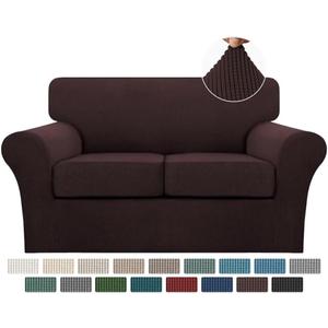 Turquoize 3 Piece Sofa Covers for 2 Cushion Couch Sofa Slipcover Soft Couch Cover for Dogs-Washable Sofa Furniture Covers with 2 Individual Cushion Covers, Thick Jacquard Fabric (Loveseat, Brown)