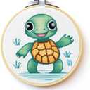 Generic Cartoon Simple Figure Sea Turtle 11CT Stamped Cross Stitch Kits with Hoop Easy for Beginners Child Needlepoint Counted Embroidery Kits Art Craft Wall Decor 12x12IN(4)
