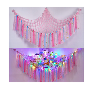 FIOBEE Stuffed Animals Net or Hammock with LED Light, Toy Hammock Hanging Stuffed Animals Storage Organizer Holder Room Décor for Nursery Kids Bedroom