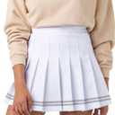 SCKTOO Women's High Waist A-Line Pleated Tennis Mini Skirt Built-In Shorts (White, XS)