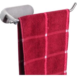 TocTen Stainless Steel Hand Towel Rod, No Drilling Stick on Wall Bar, Strong Self Adhesive Rack/Hanger for Bathroom Kitchen (Brushed Nickel) (1 Pack 8.35 inch)